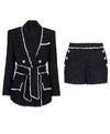 Black Tweed Belted Blazer - BEYAZURA.COM