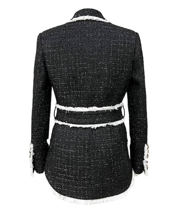 Black Tweed Raw Edged Shorts - BEYAZURA.COM