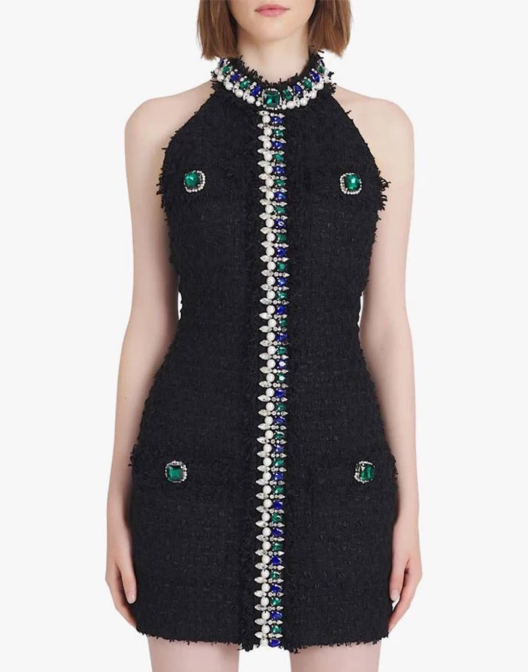 Black Tweed Trimmed Dress– Beyazura.com