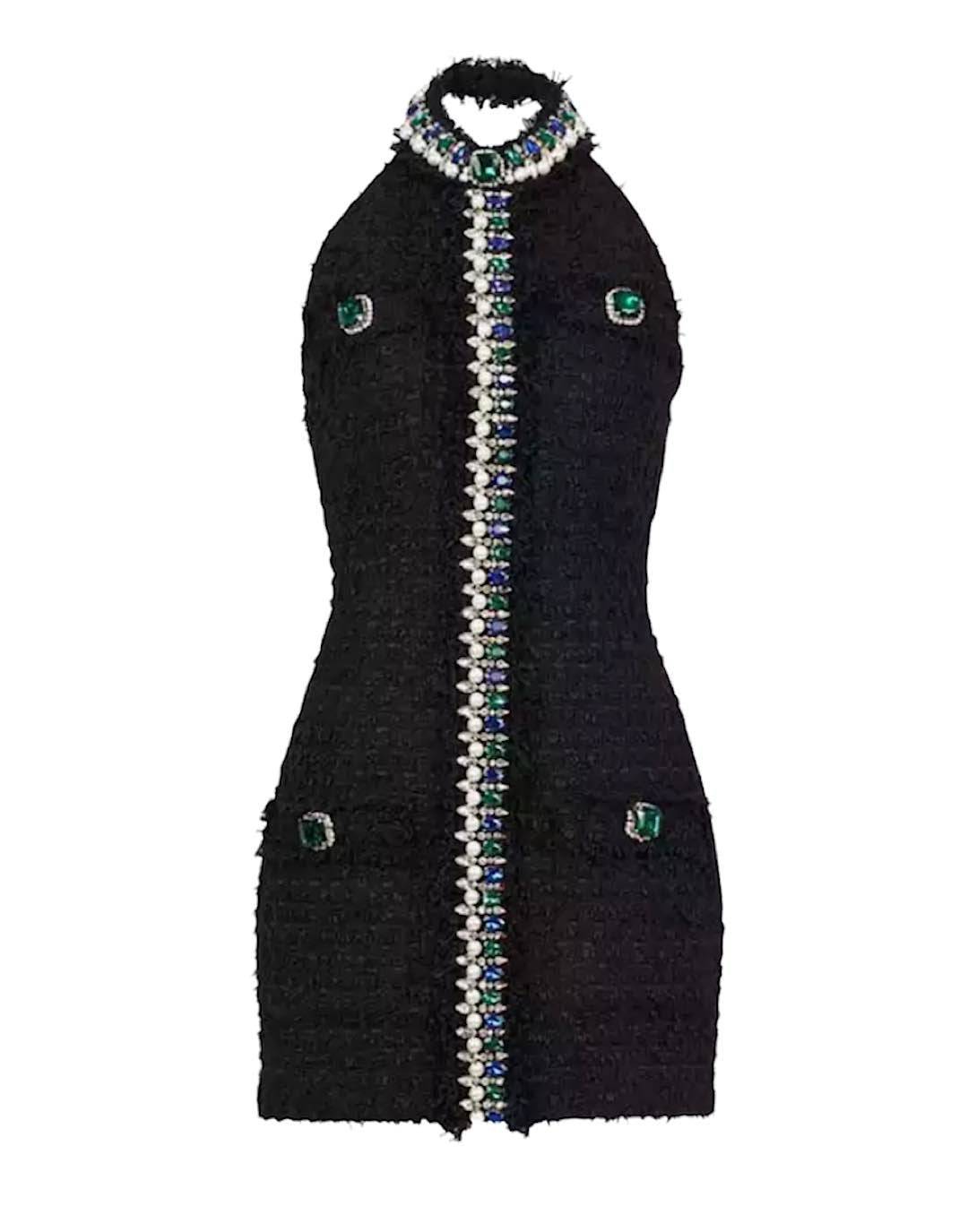 Black Tweed Trimmed Dress– Beyazura.com