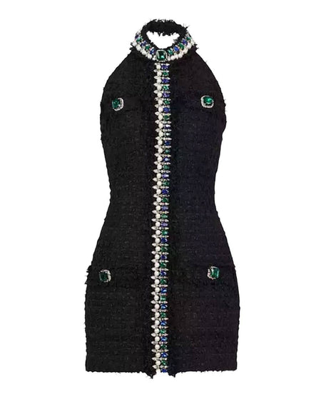 Black Tweed Trimmed Dress - BEYAZURA.COM