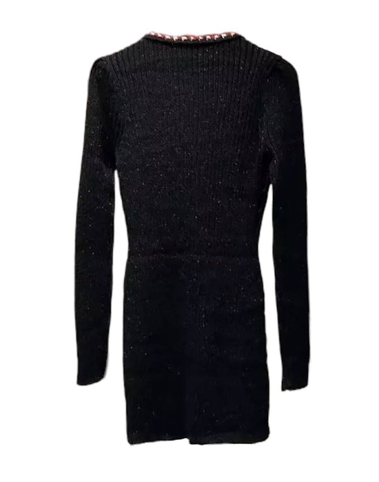 Black V Neck Slim Knit Dress - BEYAZURA.COM