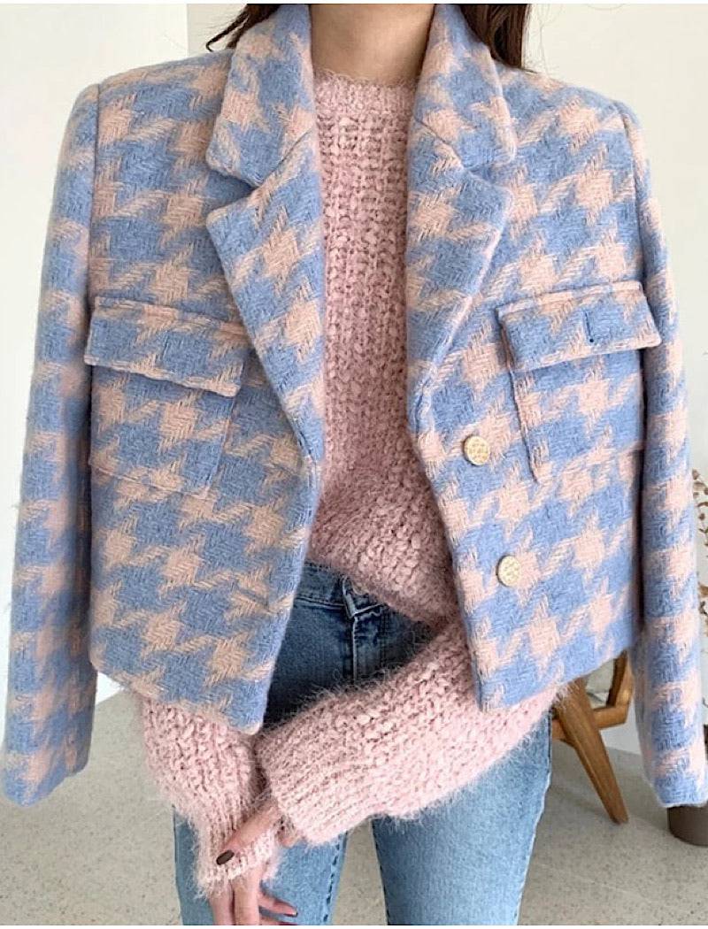 Zara Blogger orders Blue Cropped Tweed Textured Blazer. Like New.