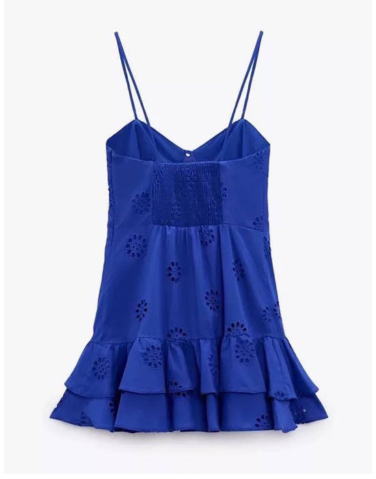Blue Layered Ruffled Hem Dress - BEYAZURA.COM