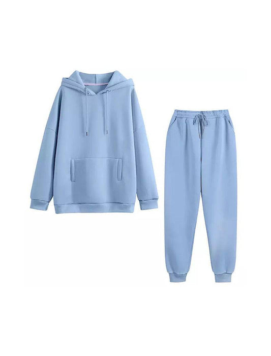 Blue Long Sleeve Top Hoodie and Jogging Pant Coord Set - BEYAZURA.COM