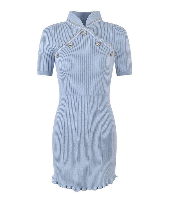 Blue Metallic Thread Mini Knit Dress Beyazura.com Blue Metallic Thread Mini Knit Dress Beyazura.com