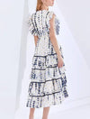 Blue Paint Stroke Print Layered Dress - BEYAZURA.COM