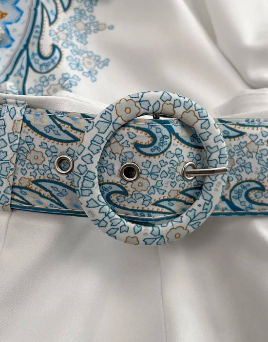 Blue Paisley Print Shirt and Shorts Two Piece Set - BEYAZURA.COM