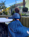 Blue Print Cut Out Waist Maxi Dress - BEYAZURA.COM