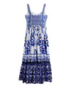 Blue Print Flowy Long Dress - BEYAZURA.COM