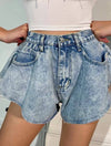 Blue Raw Edge Flared Denim Shorts - BEYAZURA.COM