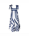 Blue Stripe Bow Strap Loose Dress - BEYAZURA.COM