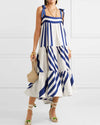 Blue Stripe Bow Strap Loose Dress - BEYAZURA.COM