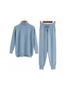 Blue Turtleneck Ribbed Long Sleeve Top and Jogging Pant Coord Set - BEYAZURA.COM