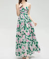 Botanical Print Flowy Maxi Dress - BEYAZURA.COM