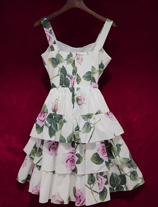 Botanical Print Ruffle Dress - BEYAZURA.COM