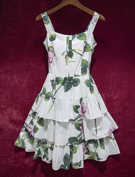 Botanical Print Ruffle Dress - BEYAZURA.COM