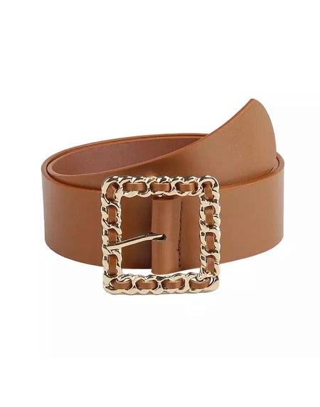 Brown Chain Buckle PU Leather Belt - BEYAZURA.COM