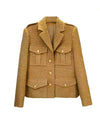 Brown Multi Pocket Tweed Jacket - BEYAZURA.COM