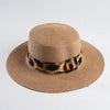 Brown Paper Straw Summer Hat With Leopard Ribbon - BEYAZURA.COM
