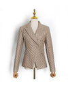 Brown Plaid Pattern Pu Leather Jacket Blazer - BEYAZURA.COM