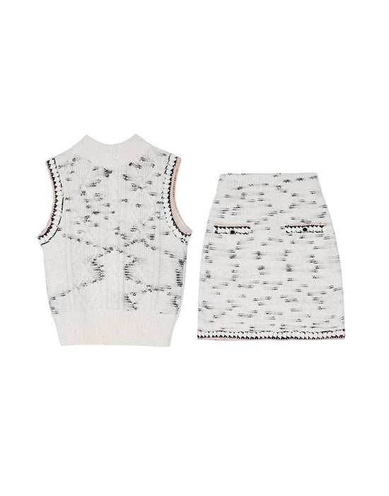 Cable Knit Stand Collar Top And Mini Shorts Set - BEYAZURA.COM