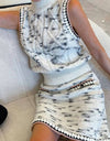 Cable Knit Stand Collar Top And Mini Skirt Set - BEYAZURA.COM