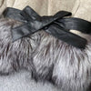 Cashmere Jacket with Dusty Black Fox Fur Trim Leather Waist Tie - BEYAZURA.COM