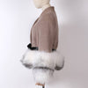 Cashmere Jacket with Dusty White Fox Fur Trim Leather Waist Tie - BEYAZURA.COM