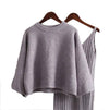 Cashmere Soft Ribbed Knit Dress And Long Sleeve Sweater Two Piece Set - BEYAZURA.COM