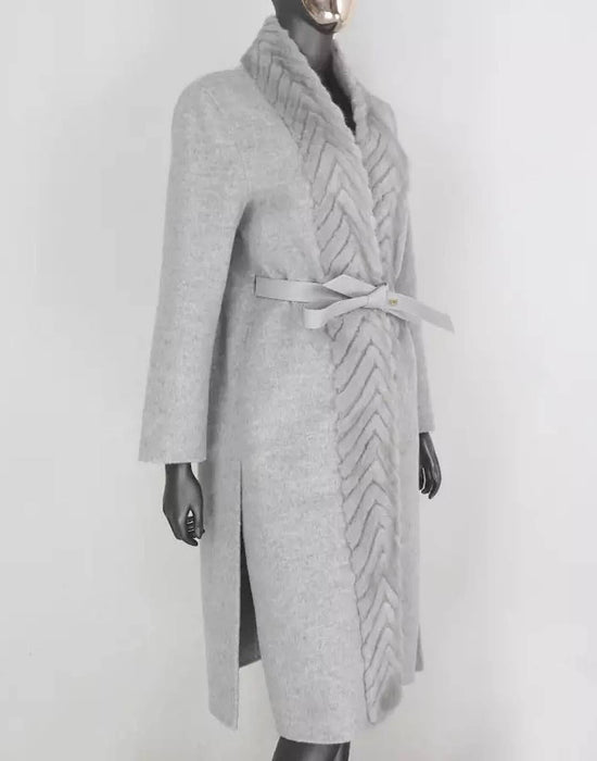 Cashmere Trench Parka With Mink Fur Collar - BEYAZURA.COM