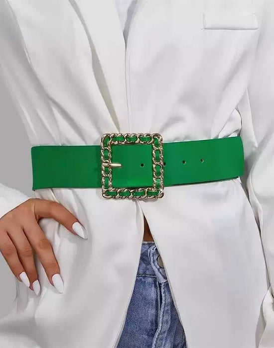 Chain Buckle PU Leather Belt - BEYAZURA.COM