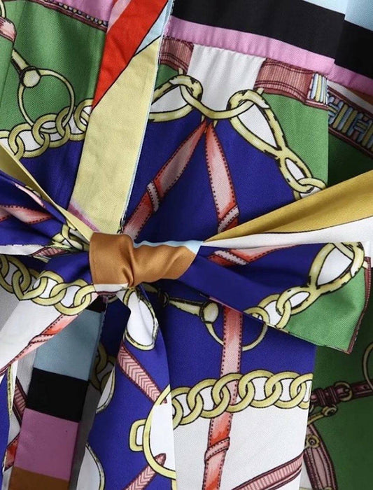 Chain Multi Color Print Shirt Dress - BEYAZURA.COM