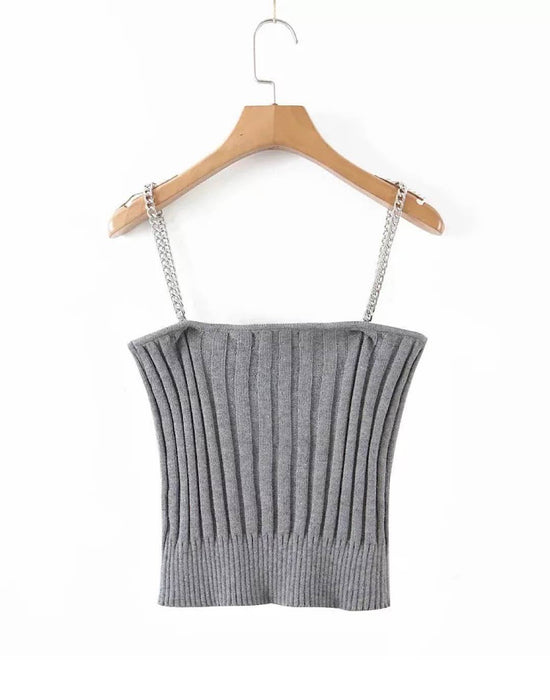 Chain Strap Top And Cardigan Knit Set - BEYAZURA.COM