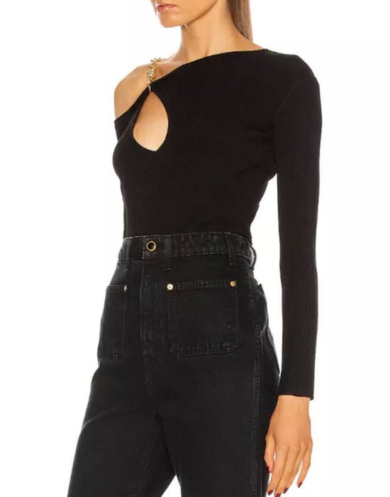 Chain Strapped Ribbed Knit Top - BEYAZURA.COM