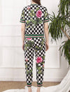 Checkers Rose Print Top and Pants Set - BEYAZURA.COM