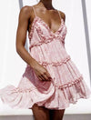 Chiffon Floral Ruffle Thin Strap Dress - BEYAZURA.COM