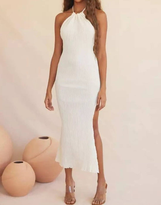 Chiffon Halter Neck Backless Dress Beyazura.com Chiffon Halter Neck Backless Dress Beyazura.com