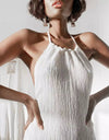 Chiffon Halter Neck Backless Dress - BEYAZURA.COM