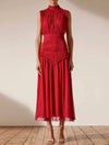 Chiffon Sleeveless Stand Collar Midi Dress - BEYAZURA.COM