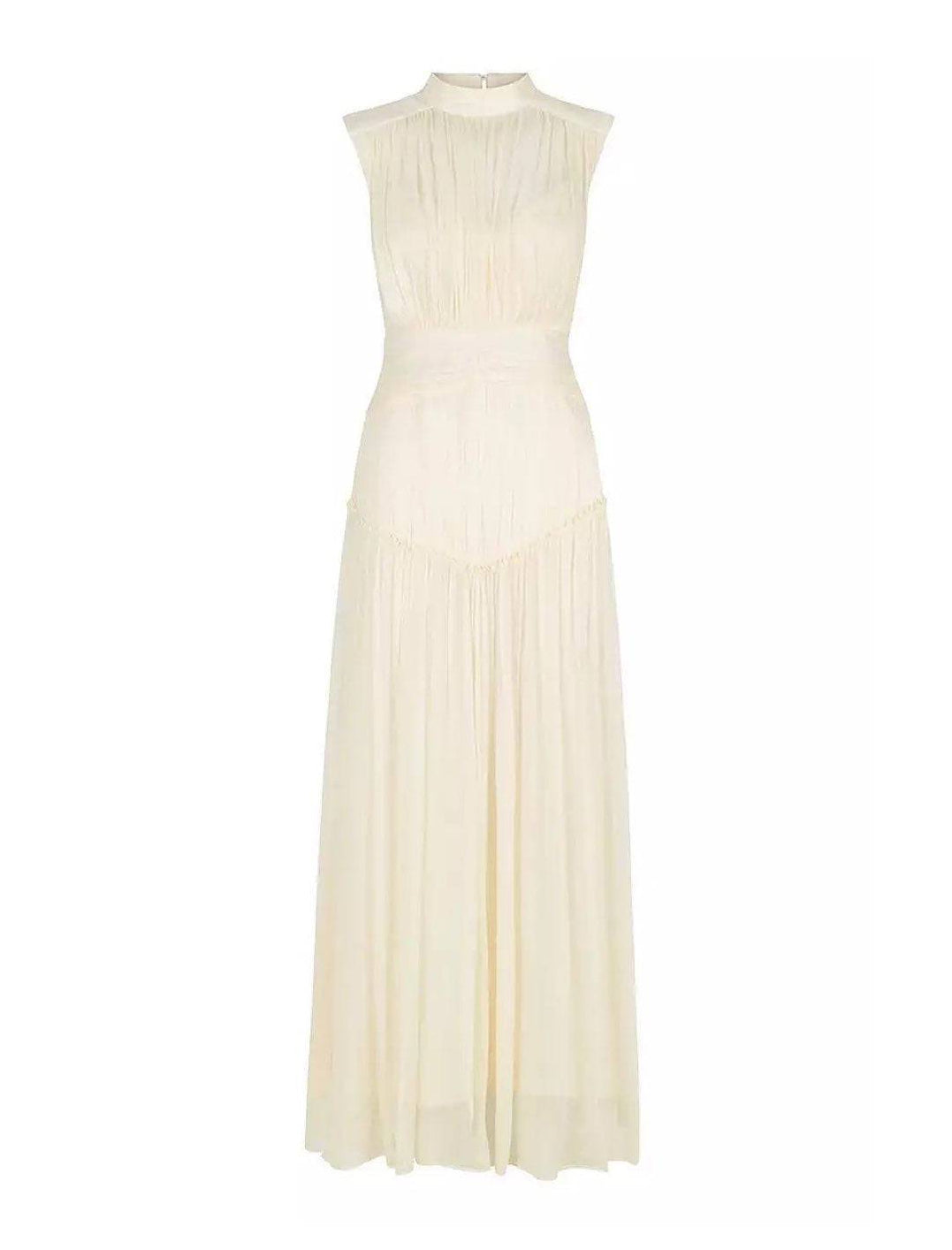 Chiffon Sleeveless Stand Collar Midi Dress