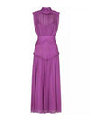 Chiffon Sleeveless Stand Collar Midi Dress - BEYAZURA.COM