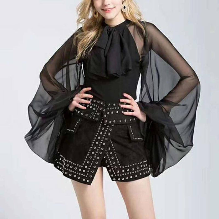 Chiffon Transparent Exaggerated Sleeve Shirt - BEYAZURA.COM