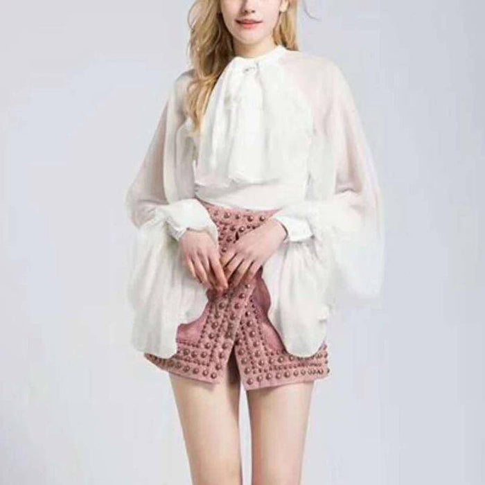 Chiffon Transparent Exaggerated Sleeve Shirt - BEYAZURA.COM