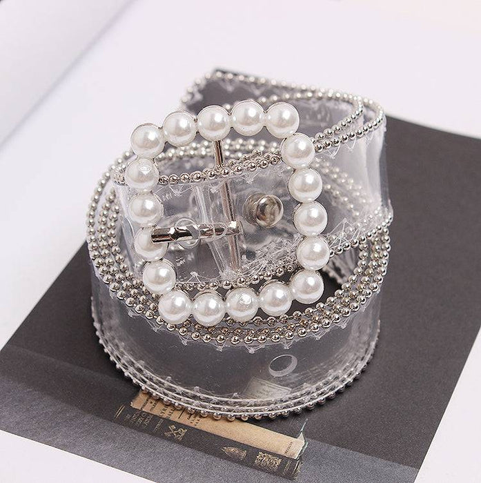 Clear Belt With Pearl Buckle - BEYAZURA.COM