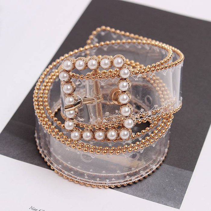 Clear Belt With Pearl Buckle - BEYAZURA.COM