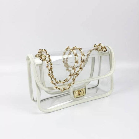 Clear Flap Handbag With Pearl Straps - BEYAZURA.COM
