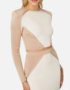 Color Block Cropped Top And Skirt Bandage Set - BEYAZURA.COM