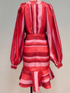 Color Striped Flared Short Dress - BEYAZURA.COM