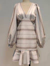 Color Striped Flared Short Dress - BEYAZURA.COM